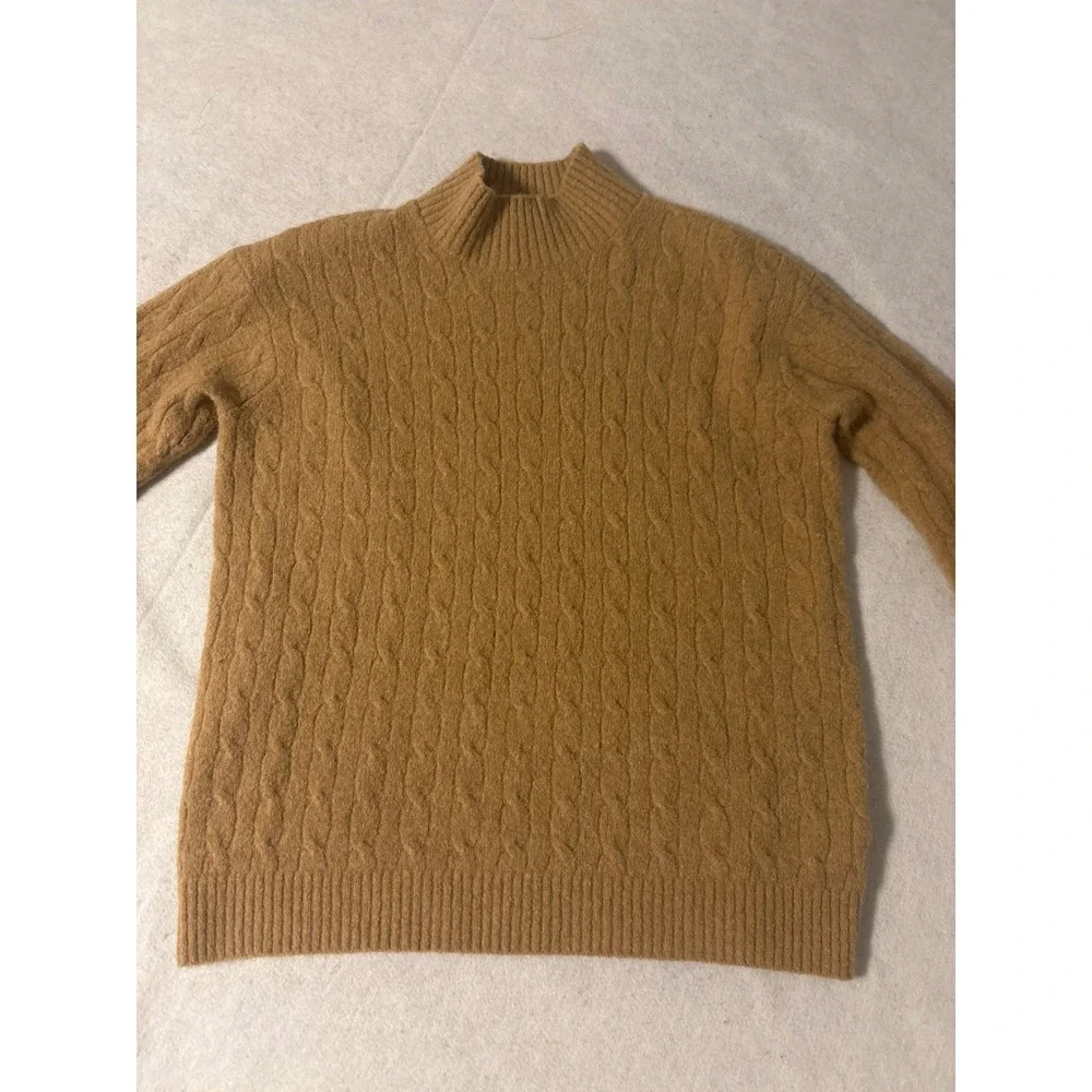 J.Crew‎ Extra-Soft Cable Knit Mock Neck Sweater Camel Brown Womens Small